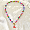 Boho Ocean Alloy Enamel Fish Pendant Rainbow Handmade Lampwork Rondelle Beaded Necklaces for Women WG000B5-01-1