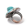 Synthetic Turquoise Nuggets Beaded Adjustable Ring with Crystal Rhinestone G-I330-15R-4