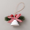 Christmas Iron Bell with Plastic Leaf Hanging Decorations FIND-WH0126-146A-1