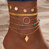 6Pcs Alloy Link & Charm Anklets WG853BB-04-1