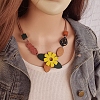 Wooden Flower Leaf Pendant Imitation Leather Cord Necklaces for Women WG4EF74-01-3