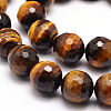 Faceted Grade A Natural Tiger Eye Round Bead Strands G-F260-01-8mm-1