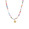 Colorful Beaded Heart Letter Necklace with Pearl Elements Stainless Steel Pendant Jewelry TR2146-13-1