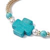 Synthetic Turquoise Cross & Imitation Pearl Braided Bead Bracelet BJEW-JB09743-3