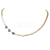 2Pcs 2 Colors Round White Shell Pearl & Heart 304 Stainless Steel Glass Link Chain Necklaces for Women NJEW-JN05594-4