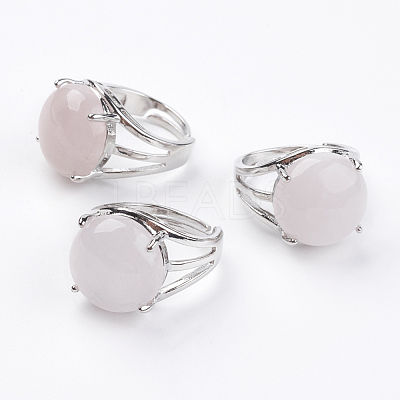 Adjustable Natural Rose Quartz Finger Rings RJEW-F075-01O-1