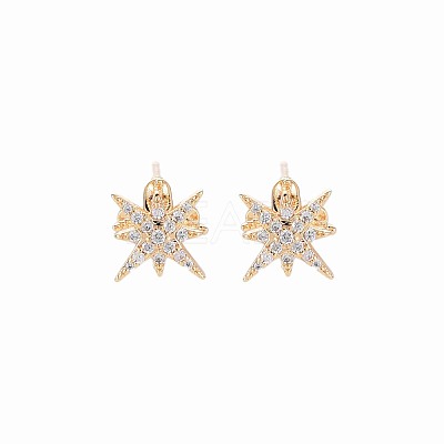 Brass Micro Pave Clear Cubic Zirconia Stud Earring Findings KK-S364-139-1