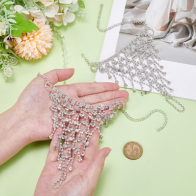 2Pcs Brass Rhinestone Chain Finger Rings Bracelet BJEW-ME0001-01S-1