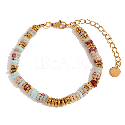Retro Natural Cherry Blossom Agate & Stainless Steel Beaded Bracelets for Women NO5359-9-1