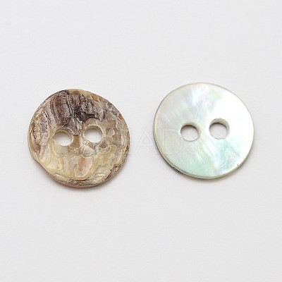 2-Hole Flat Round Mother of Pearl Buttons SHEL-N033-06-9mm-1