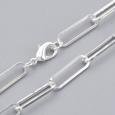 Brass Flat Oval Paperclip Chain Necklace Making MAK-S072-07B-S-1