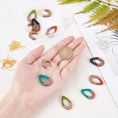 DIY 6 Pairs Teardrop Resin & Walnut Wood Earring Makings DIY-FH0001-90-1