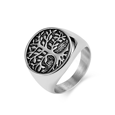 Retro Stainless Steel Tree of Life Finger Ring FIND-PW0020-06A-AS-1