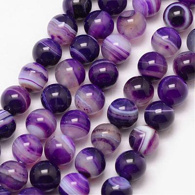 Natural Striped Agate/Banded Agate Bead Strands G-K166-13-10mm-04-1