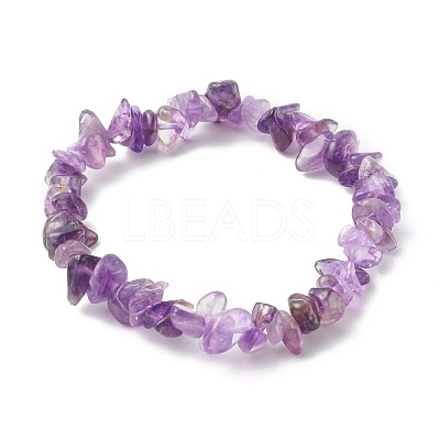 Chip Natural Amethyst Stretch Beaded Bracelets for Kids BJEW-JB06305-03-1