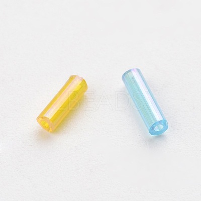 Transparent Colours Rainbow Glass Bugle Beads TSDB6MM-M-1