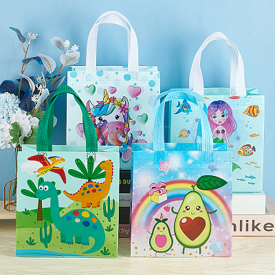 8Pcs 4 Styles Non-Woven Fabric Reusable Folding Gift Bags with Handle ABAG-GF0001-19C-1