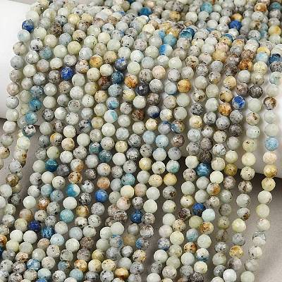 Natural Blue Azurite in Calcite Beads Strands G-P618-4mm-01-1
