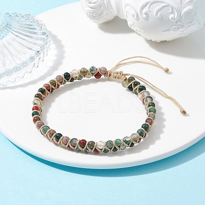 Natural Indian Agate Round Braided Bead Bracelets BJEW-JB09840-01-1