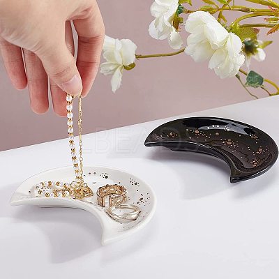 Ceramic Whiteware Moon Ring Holder DJEW-WH0011-34-1