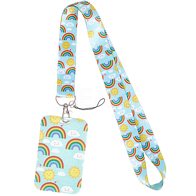 Plastic ID Card Sleeve with Polyester Lanyard Strap AJEW-WH20017-33F-1