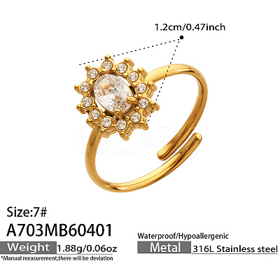 316L Stainless Steel Micro Pave Cubic Zirconia Cuff Open Rings for Women WGE3EE8-03-1