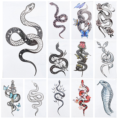 Snake Water Proof Removable Temporary Tattoos Stickers AJEW-WH20048-49-1