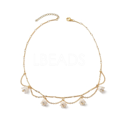 Shell Pearl & Acrylic Flower Bib Pendant Necklaces X1-NJEW-TA00169-1