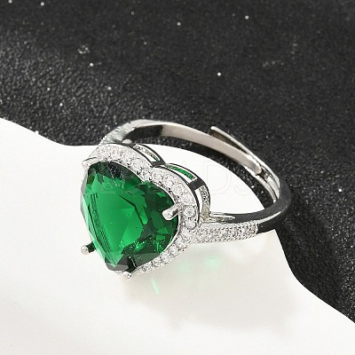 Heart Brass Micro Pave Cubic Zirconia Cuff Open Rings for Women CU-CBA0A21-02P-04-1