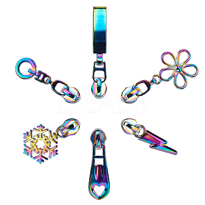 12Pcs 6 Style  Lightning Bolt/Snowflake/Flower Alloy Zipper Head Replacement FIND-GF0005-68-1