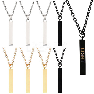 201 Stainless Steel/Brass Coated Iron Rectangle Pendant Necklace NJEW-CO0001-01-1
