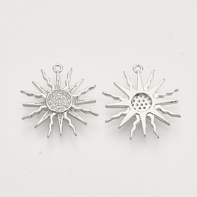 Brass Micro Pave Clear Cubic Zirconia Solar Eclipse Pendants ZIRC-T011-27P-NF-1