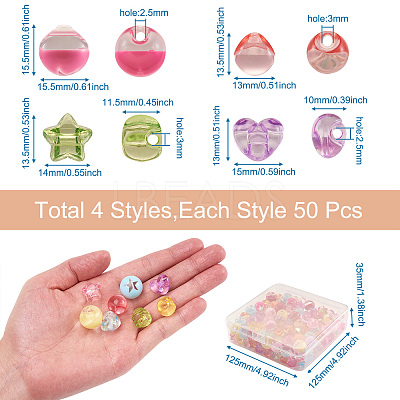 200Pcs 4 Style 1-Hole Transparent Acrylic Buttons TACR-PJ0001-04-1