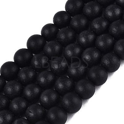Natural Black Stone Bead Strands G-R193-01-6mm-1