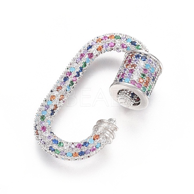 Brass Micro Pave Cubic Zirconia Screw Carabiner Lock Charms ZIRC-L085-08P-1