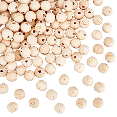 5 Sets Alphabet Undyed Wood Beads WOOD-OC0002-69-1