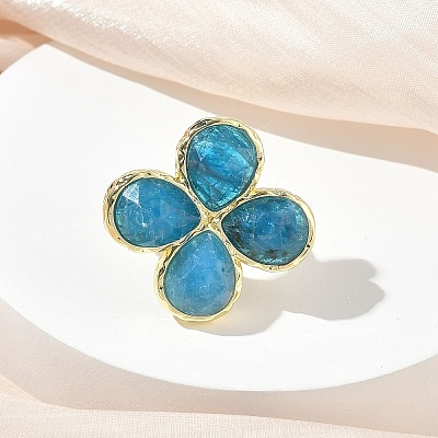 Natural Apatite Faceted Adjustable Finger Rings for Women RJEW-A092-01G-08-1