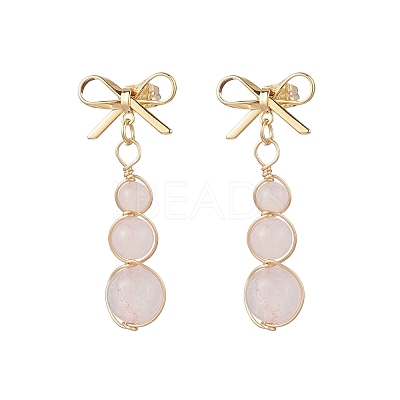 Natural Mixed Stone Bowknot with Round Dangle Stud Earrings EJEW-JE06780-1