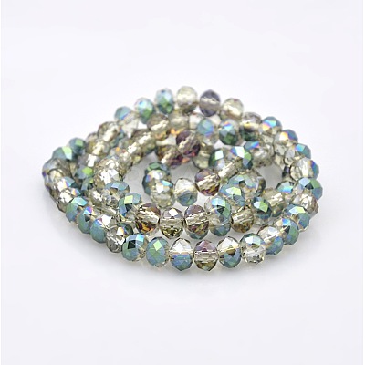 Half Rainbow Plated Faceted Rondelle Electroplate Glass Beads Strands GLAA-A024D-HR01-1
