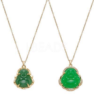 2Pcs 2 Styles Imitation Chalcedony Buddha Pendant Stainless Steel Chain Necklaces NJEW-UN0001-90-1