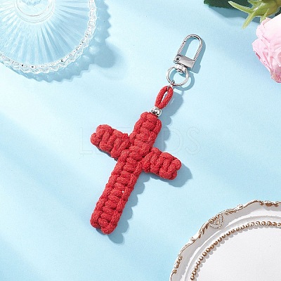 4Pcs Cross Cotton Threads Pendants Decorations HJEW-TA00398-1