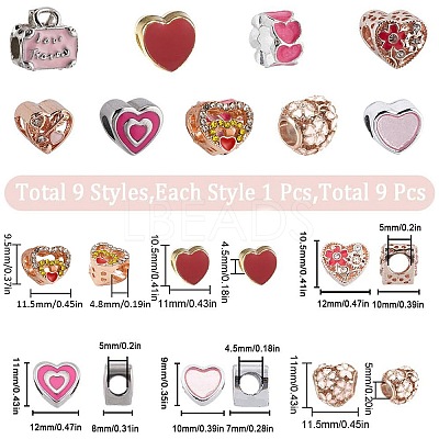 9Pcs 9 Styles Alloy & 304 Stainless Steel & Brass European Beads FIND-SC0007-59-1