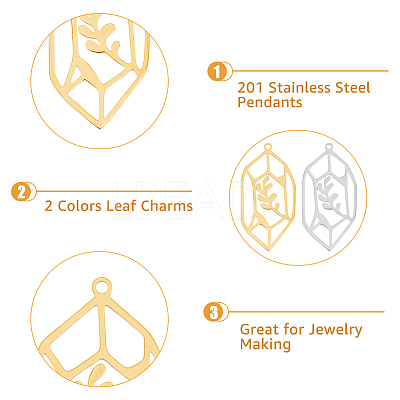 16Pcs 8 Style 201 Stainless Steel Pendants STAS-DC0014-33-1