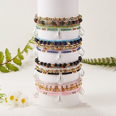Sparkling Glass Seed Beads 5 Layered Anklet AJEW-SW00006-01-1