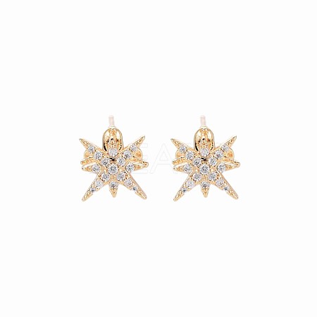 Brass Micro Pave Clear Cubic Zirconia Stud Earring Findings KK-S364-139-1