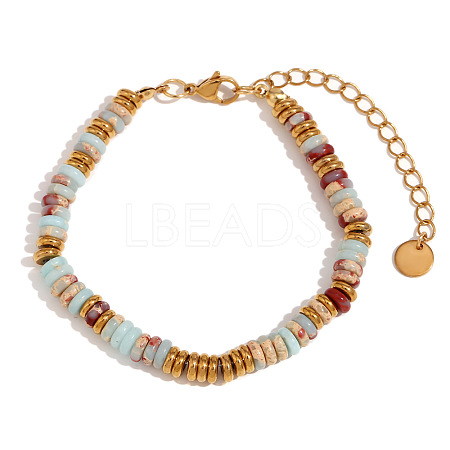 Retro Natural Cherry Blossom Agate & Stainless Steel Beaded Bracelets for Women NO5359-9-1