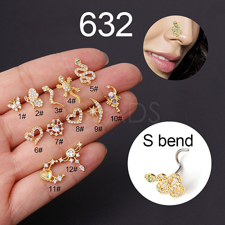 20G Titanium Steel Cubic Zirconia Fishtail Nose Rings WG80602-48-1