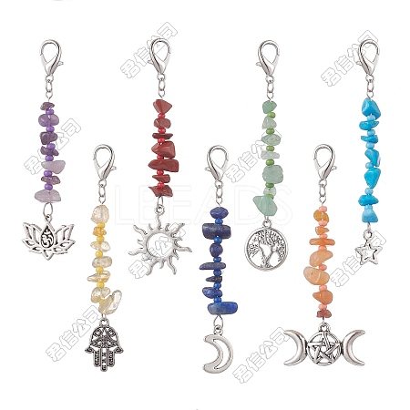 Chakra Natural Gemstone Chip Pendant Decorations HJEW-CJ00029-1