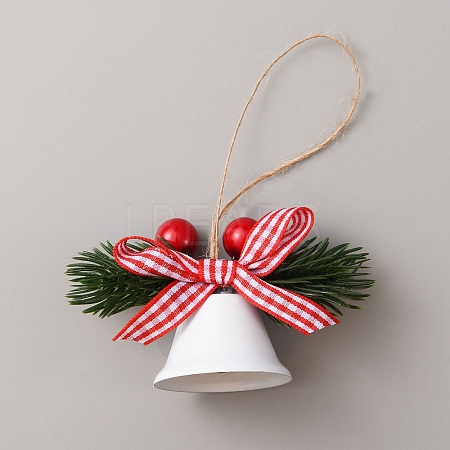 Christmas Iron Bell with Plastic Leaf Hanging Decorations FIND-WH0126-146A-1