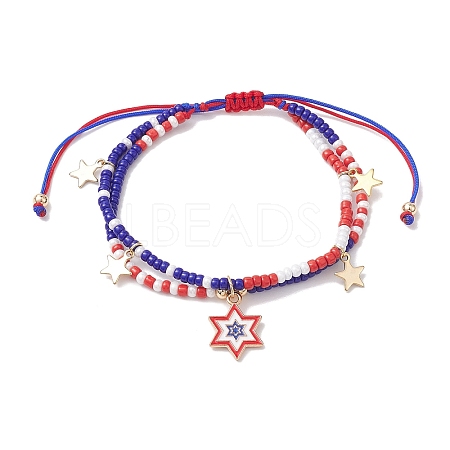 Independence Day Alloy Enamel Star Charm Bracelets BJEW-MZ00087-1